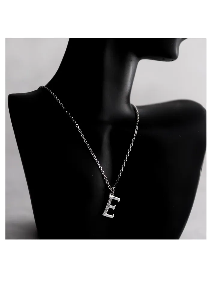 A unique silver women's chain with a letter pendant design E