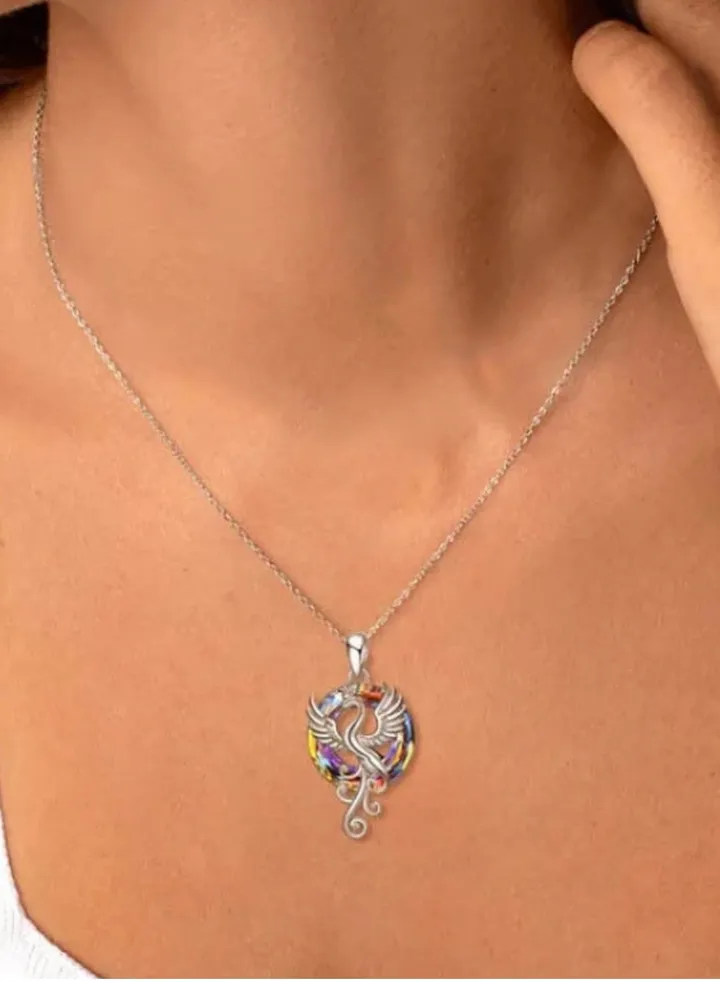 Trendy Silver Plated Necklace For Women With Phoenix Crystal Pendant