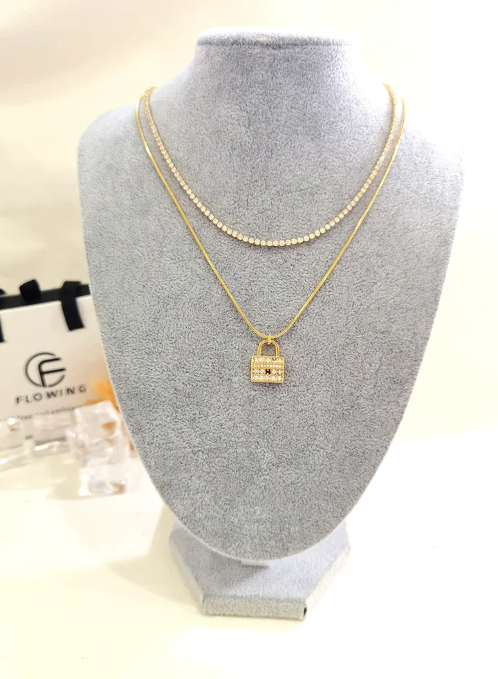Gold branded necklace in European and American hip-hop style