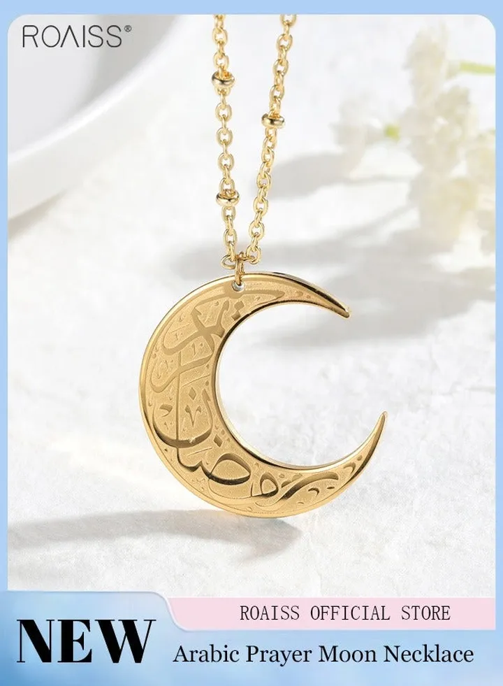 Women's New Moon Ramadan Necklace Simple 14K Gold Printing Eid Muslim Gift Pendant