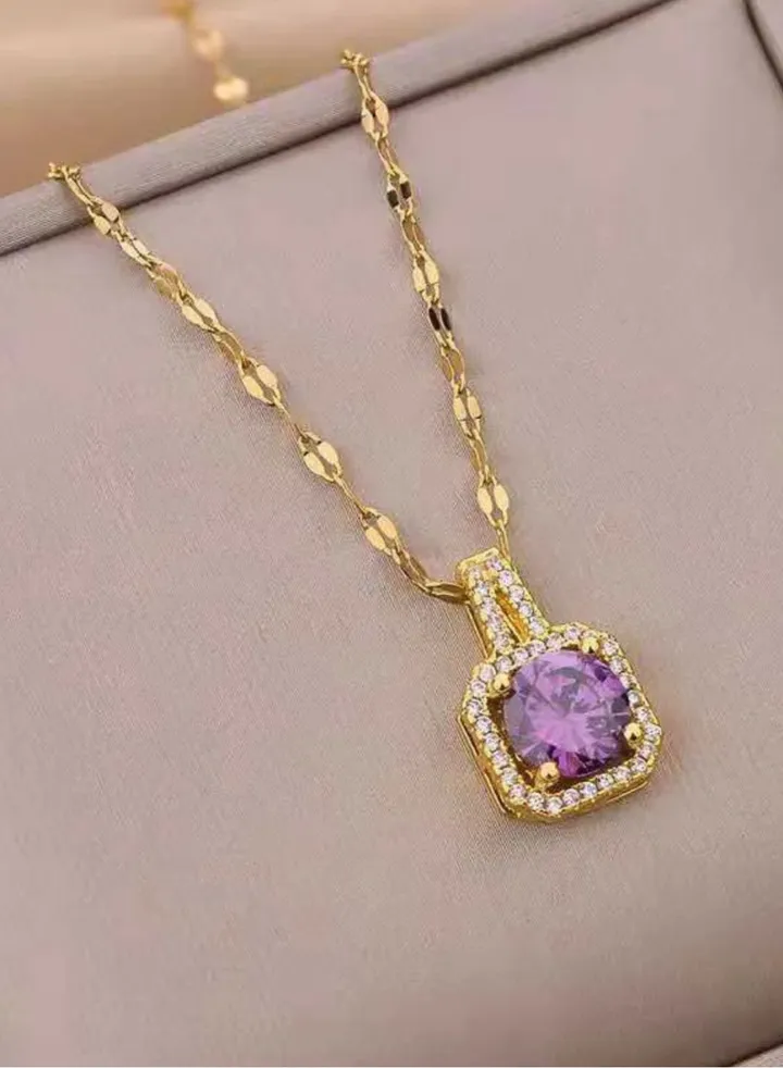 18k Gold Plated Stainless Steel Necklace Cubic Zirconia