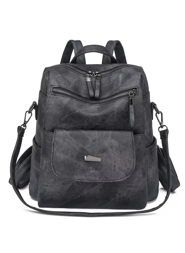 PU Leather Backpack Purse for Women Fashion Multipurpose Design Handbag Ladies Shoulder Bags Travel Backpack(Black)