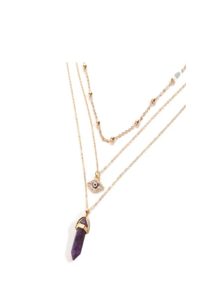 Women Multi-Layer Gold Necklace With Opal Stone Pendant