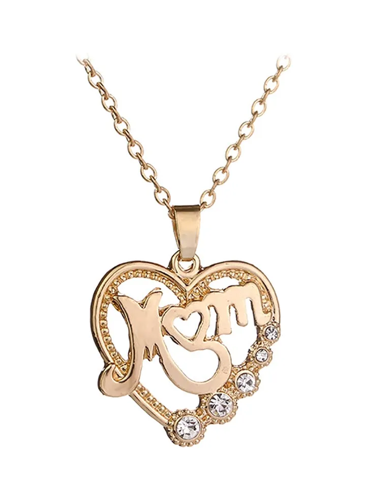 Rhinestone Heart Mom Pendant Necklace