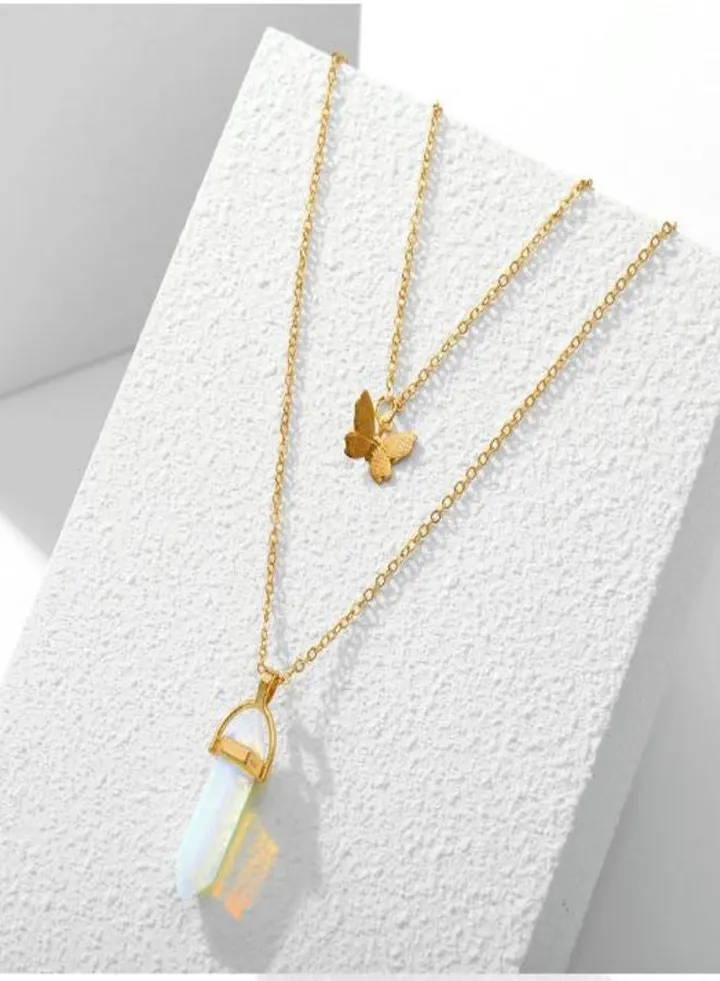 Fashion Alloy Crystal Stone Butterfly Pendant Alloy Necklace
