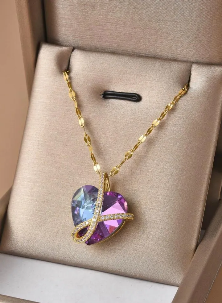 18k Gold Plated Necklace With Colourful Pendant Inlaid With Zirconia