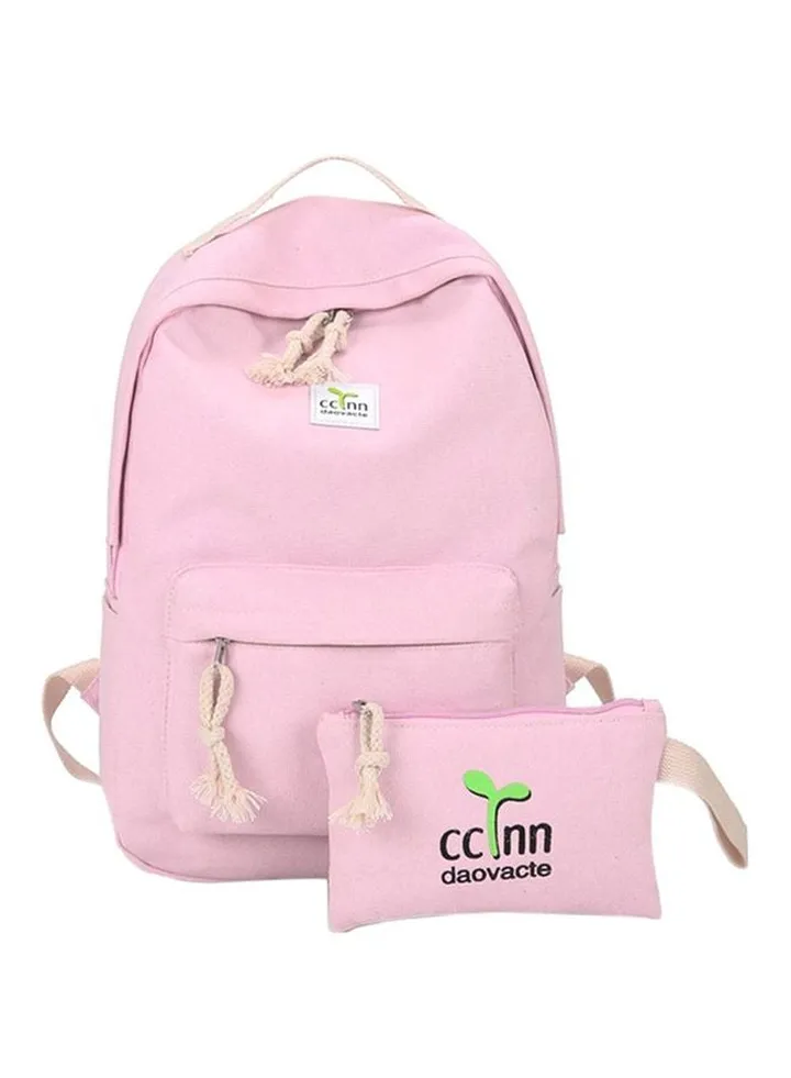 Printed Backpack With Pouch Pink