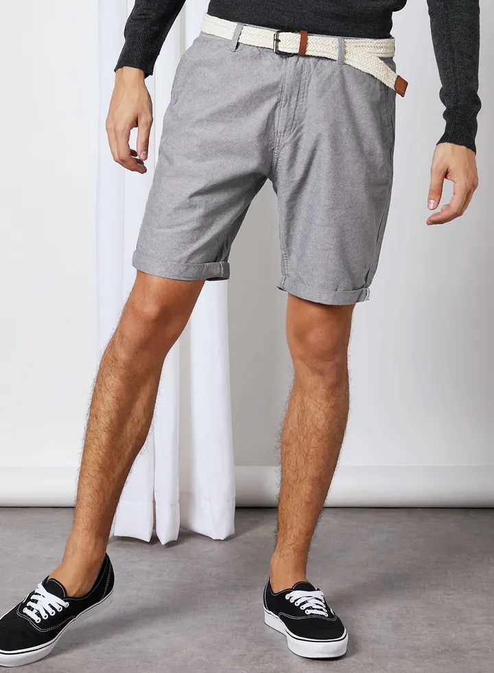 Cantley Turn Up Shorts With Belt Grey
