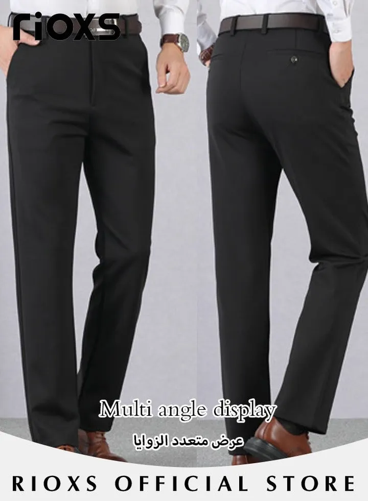 Men's Classic Regular Fit Formal Pants Casual Business Trousers Trendy Straight Leg Pants With Pockets