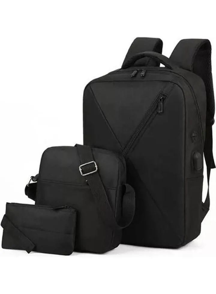 Business Laptop Backpack Travel Rucksack School Bag 3 Pieces Smart Backpack Black