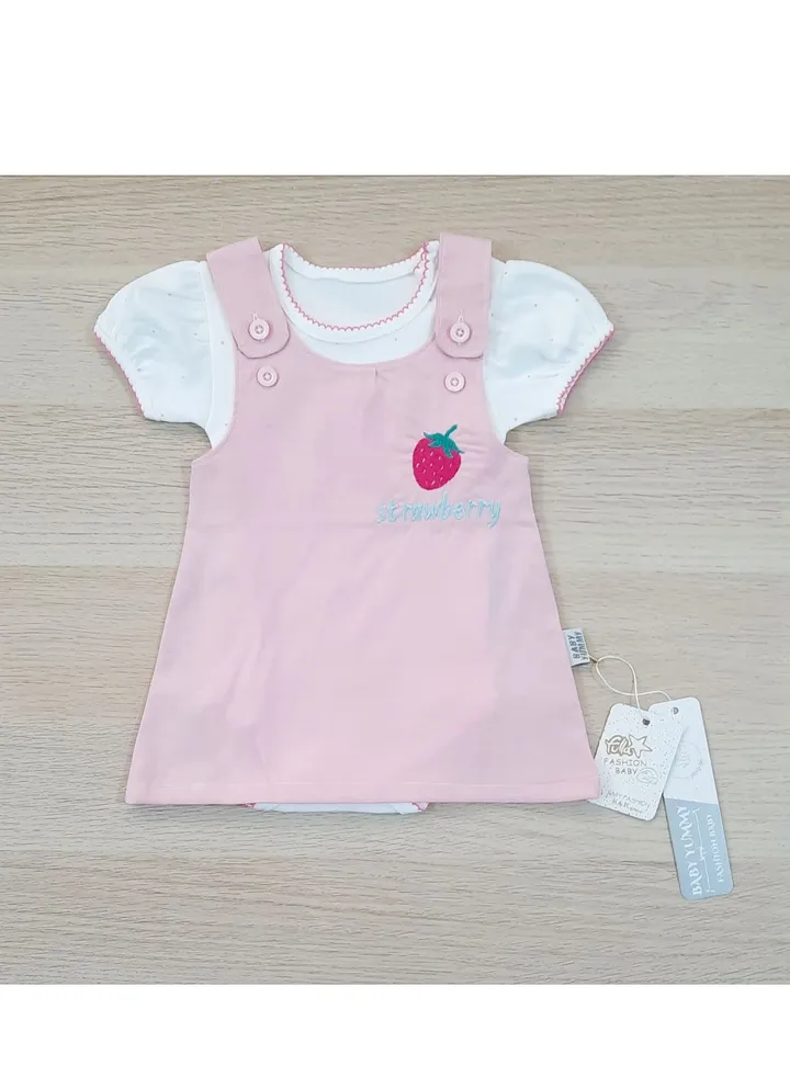 Girls' textured dress with a cotton T-shirt, strawberry model