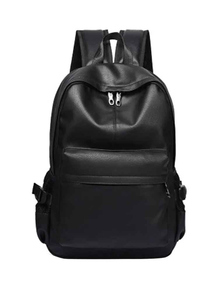 Young College Student Leather Backpack Black