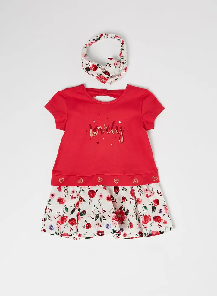 Baby Printed Dress Ribbon Set Fuchsia