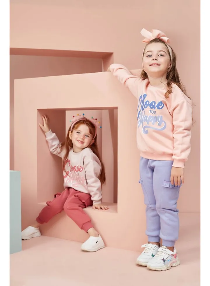 Girls Printed Cotton Set of sweatshirt and pants - Simone & Purple