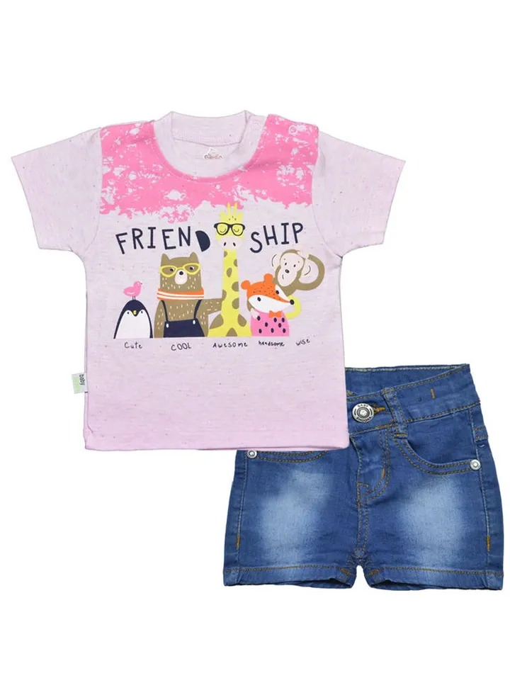 Baby T-shirt with denim shorts set