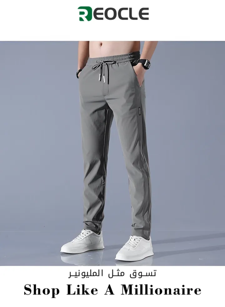 Men's Hiking Pants Elastic Quick Dry Running Pants Elastic Waist Lightweight Outdoor Sweatpants with Pockets Ice Silk Casual Trousers