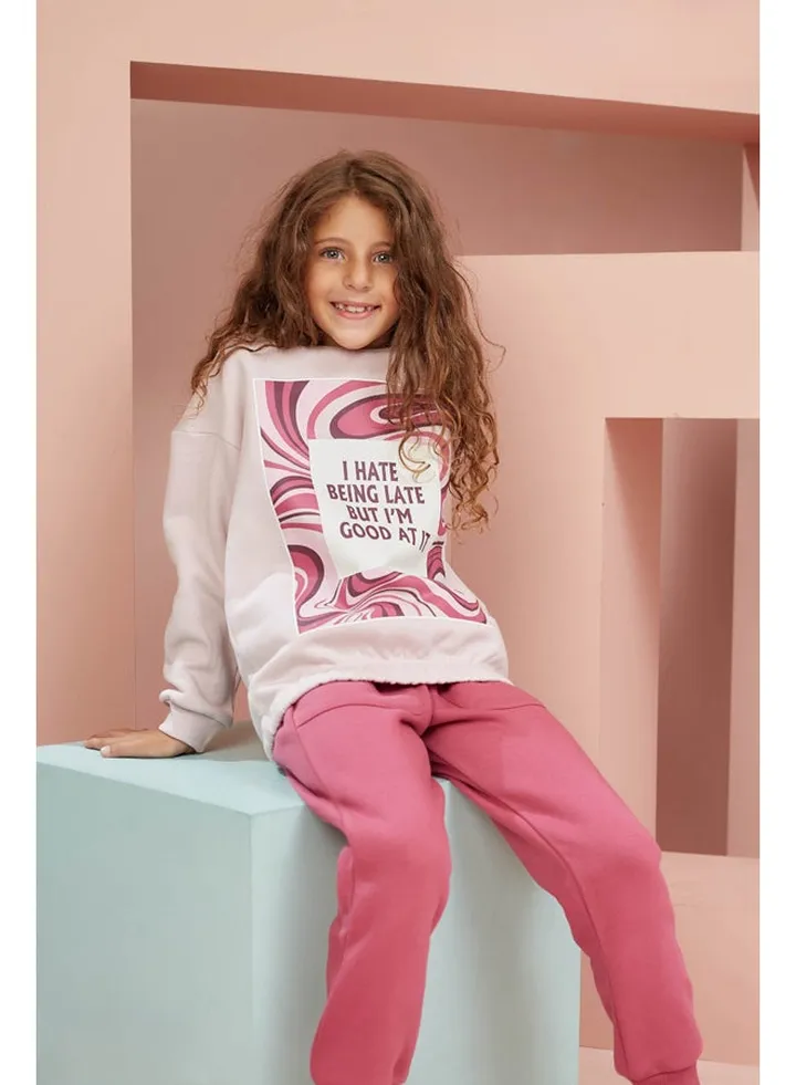 Girls Printed Cotton Set of sweatshirt and pants