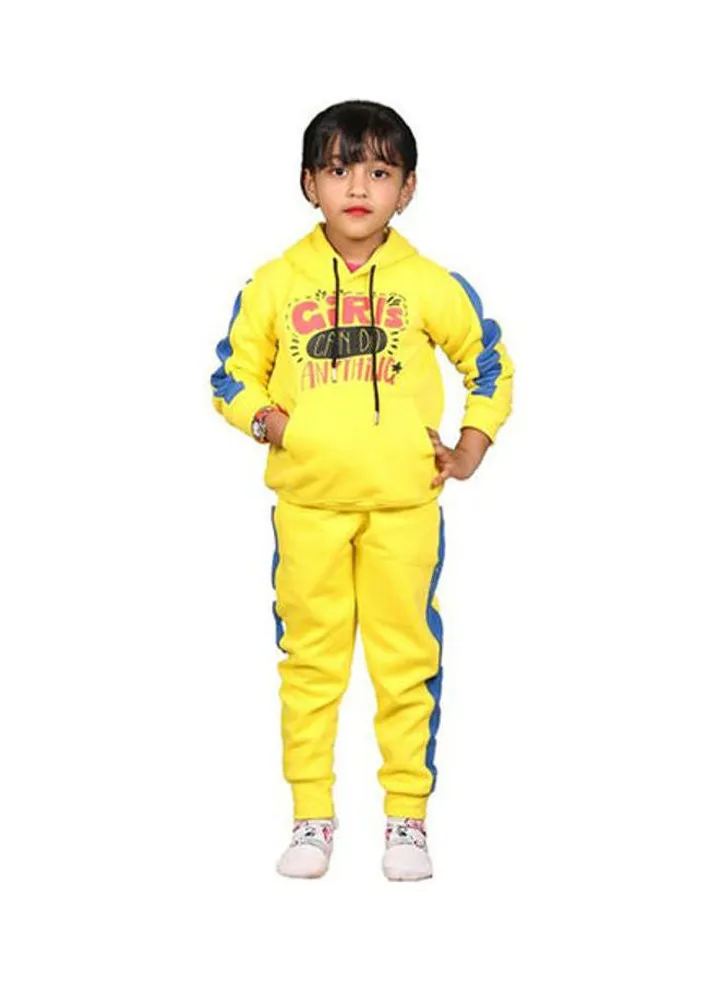 Casual Printed Cotton Hooded Neck Sets Yellow