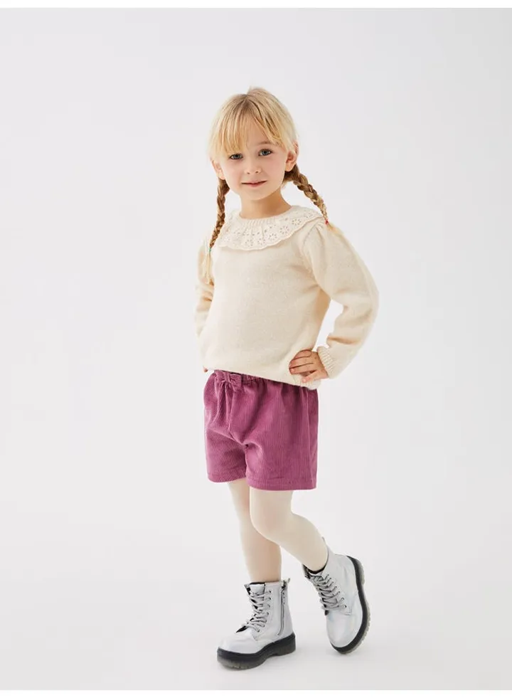 Crew Neck Long Sleeve Lace Detailed Baby Girl 3-Piece Set