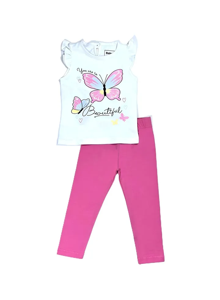 Butterfly cotton set (White t-shirt + Pink leggings)