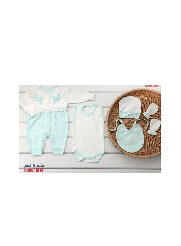 New Born Baby Jumpsuit (5 Pcs) Set - 1814TOL Aqua