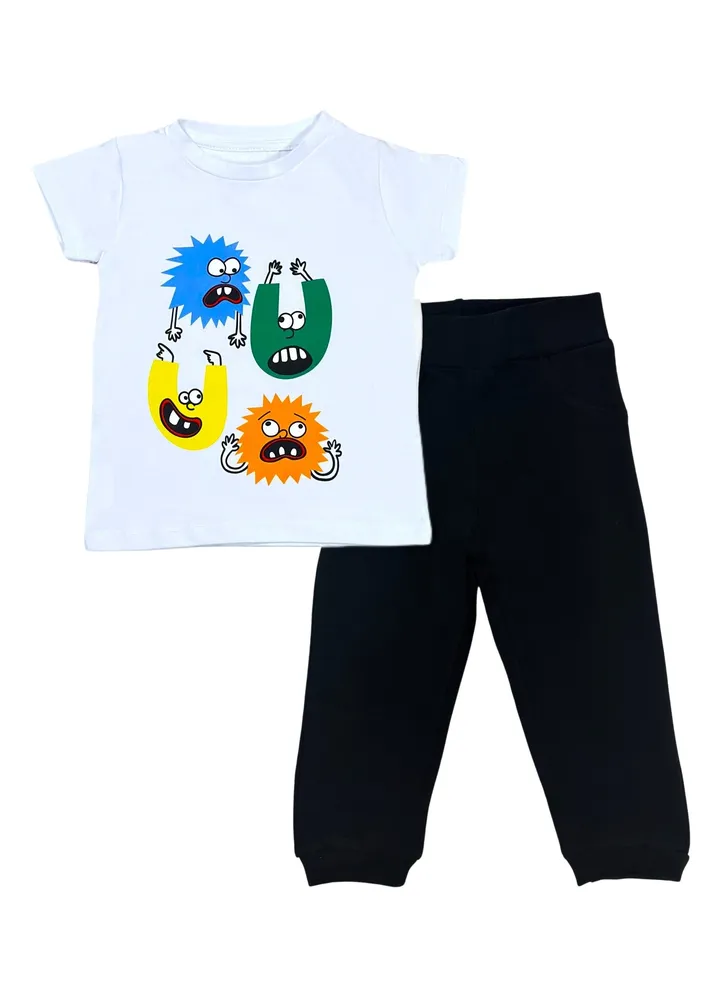 Monsters cotton set (White t-shirt + Black Sweatpants)