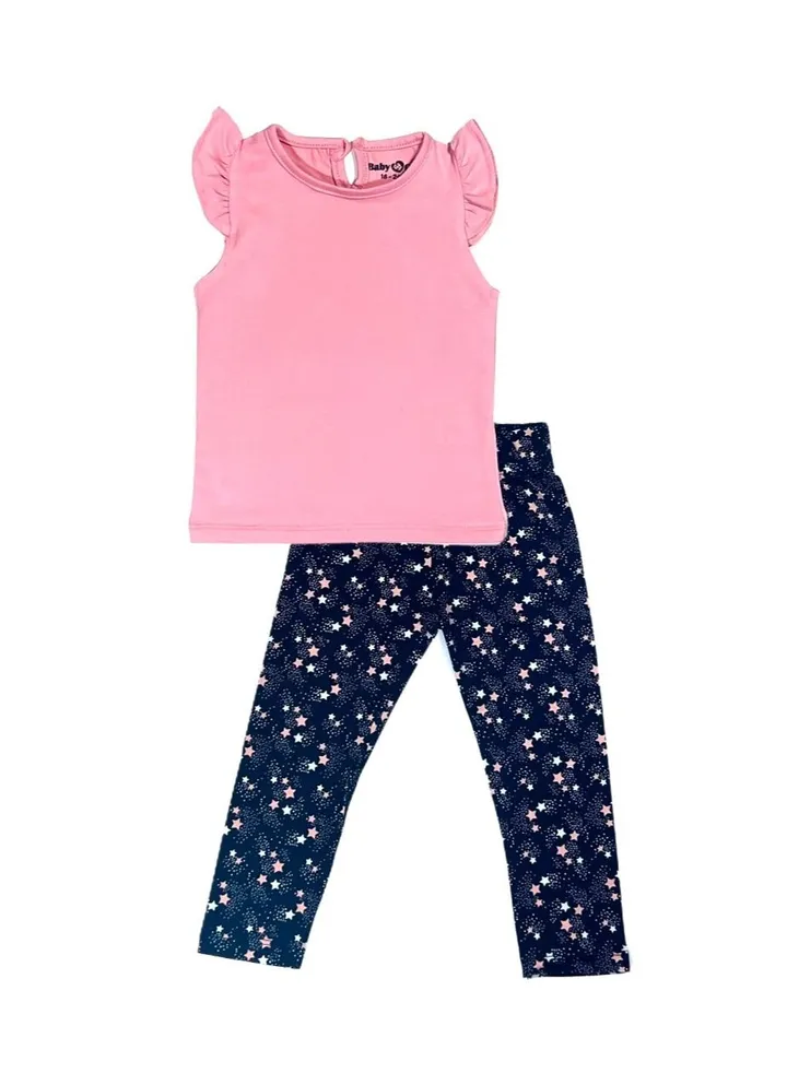 Pink Stars cotton set (Pink t-shirt + stars leggings)