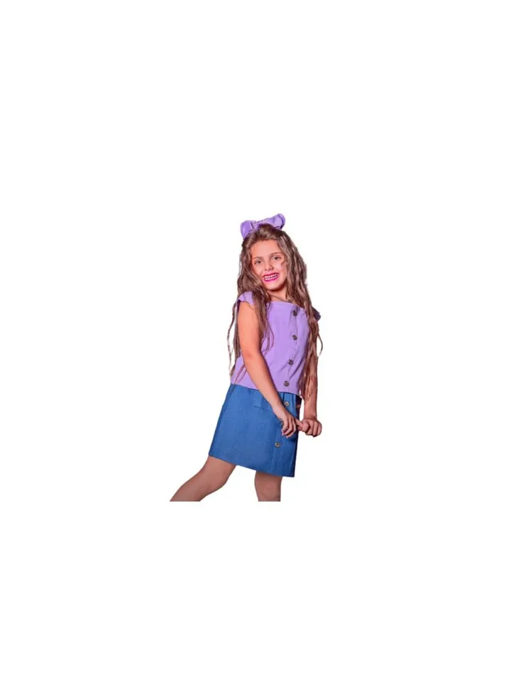 Girls set, purple blouse and jeans pocket