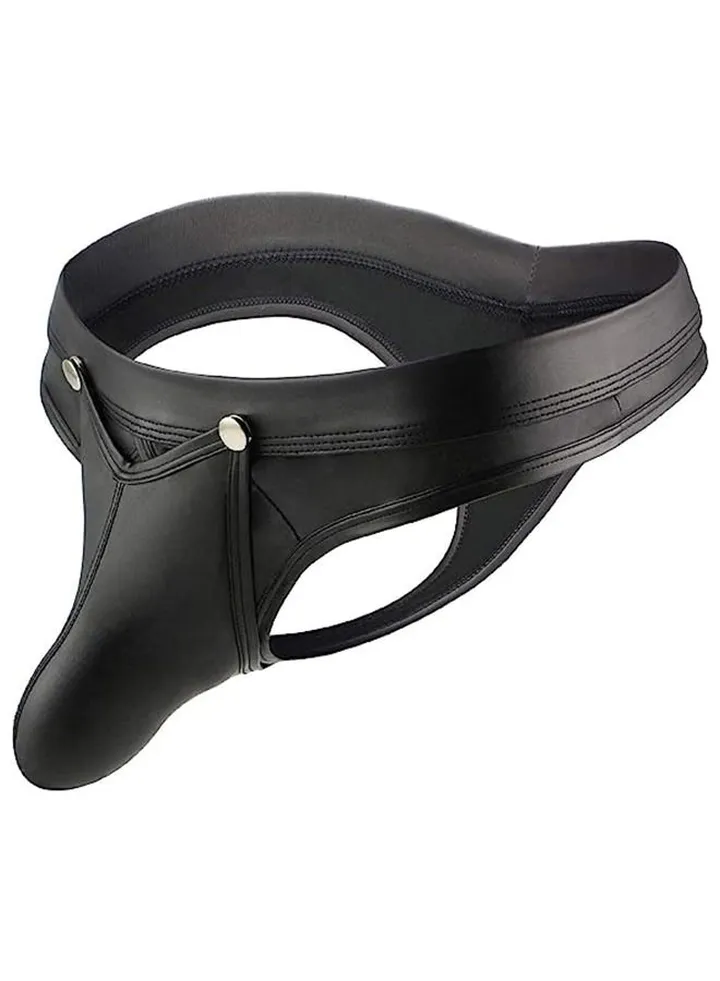 Men's Black Patent Leather G-Strings Hot Underwear Anti-bacterial Breathable Waist Body Shaper Underpants Panty Slimming Elastic Nightly Nightwear Evening Hot Wear Dresses Gift For Husband