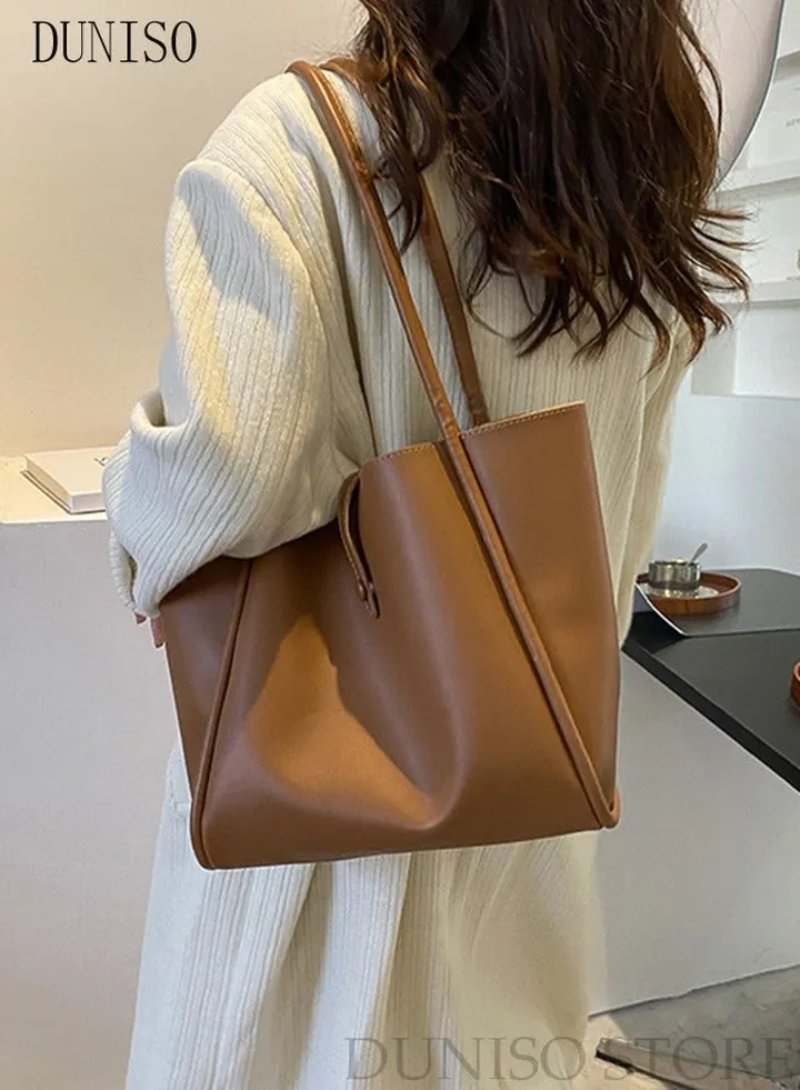 Women's Shoulder Tote Bag Faux Leather Handbag For Women Large Capacity Bucket Bag Fashionable Travel Messenger Shoulder Bag For Ladies Girls College Students