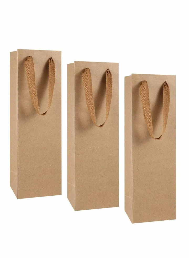 Wine Bag, Brown Kraft Long Kraft Paper Bags Liquor Bags Wine Bag ine Bottle Gift Bags for Wedding, Birthday, Baby Shower