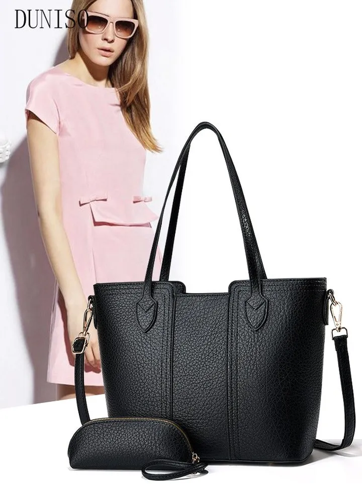 2Pcs Women's Fashion Wallet Shoulder Tote Bag Faux Leather Handbag Purse Set For Women Large Capacity Tote Bag Fashionable Travel Messenger Shoulder Bag For Ladies