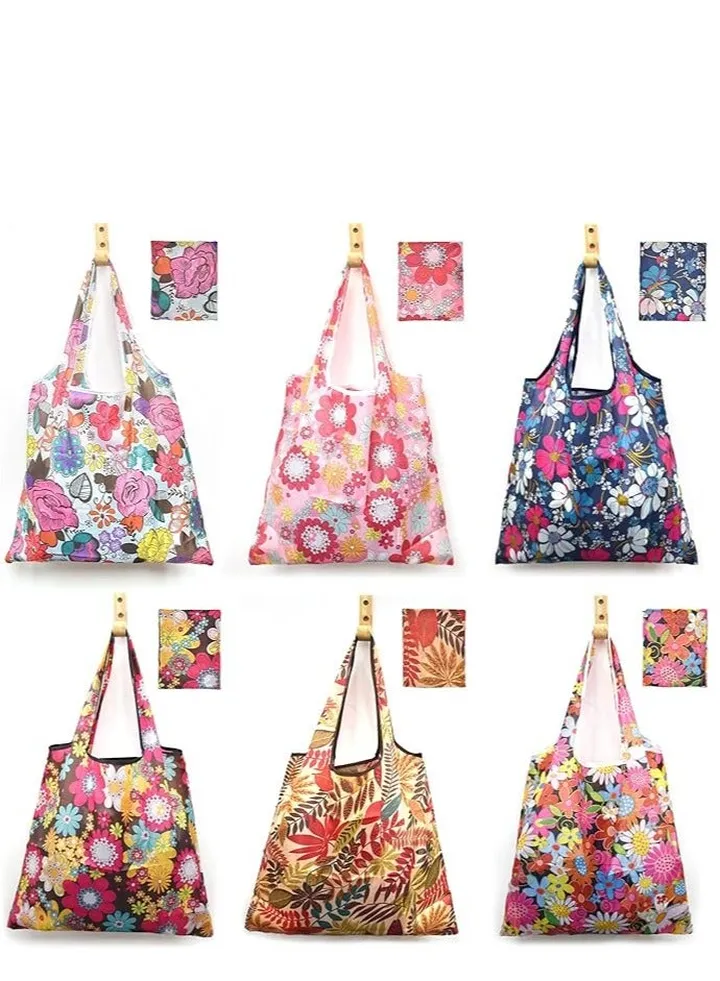 6 Pcs Reusable Grocery Bag, Foldable Eco-Friendly Shopping Bags, Lightweight Washable Ripstop Nylon Large Tote Bag