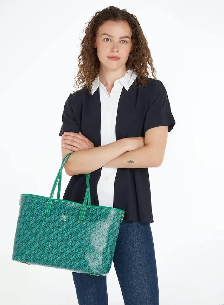 Women's Removable Laptop Pouch Tote - Pure cotton, Green