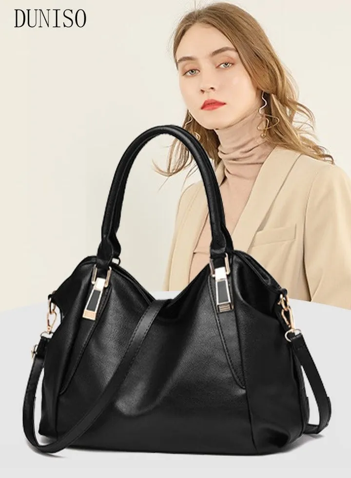 Women Tote Bags Top Handle Satchel Handbags PU Faux Leather Black