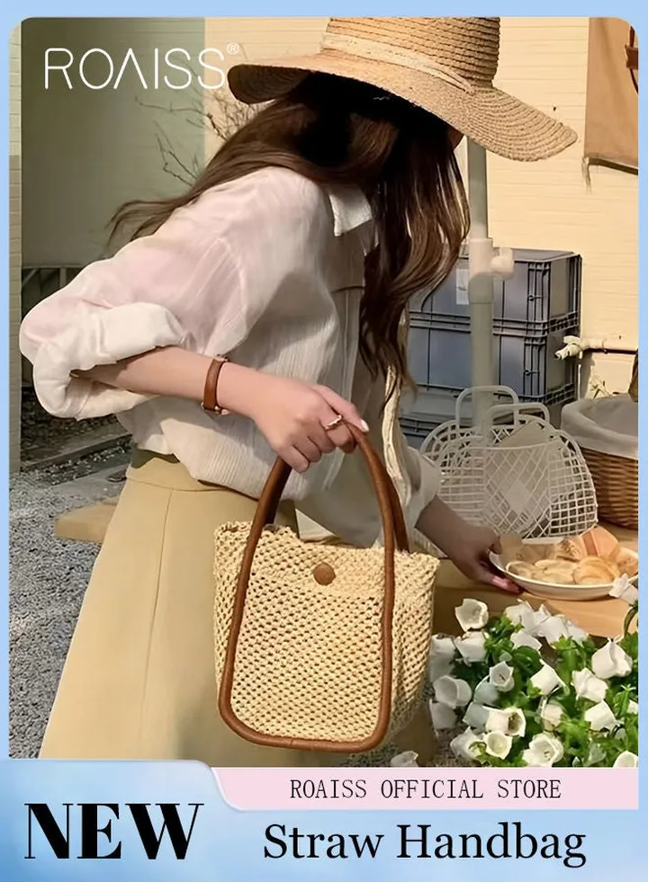 Women Straw Woven Shoulder Bag Summer Beach Travel Crossbody Handbag Classics Satchel Purse Woven Handbags Women Straw Tote Bag with Zip