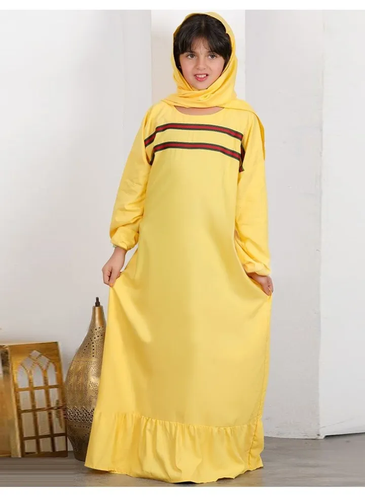 Girls' Prayer Dress Made Of Viscose Cotton and Separate veil, Yellow