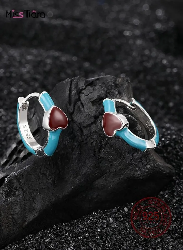 S925 Sterling Silver Blue heart shape earrings for women and girls