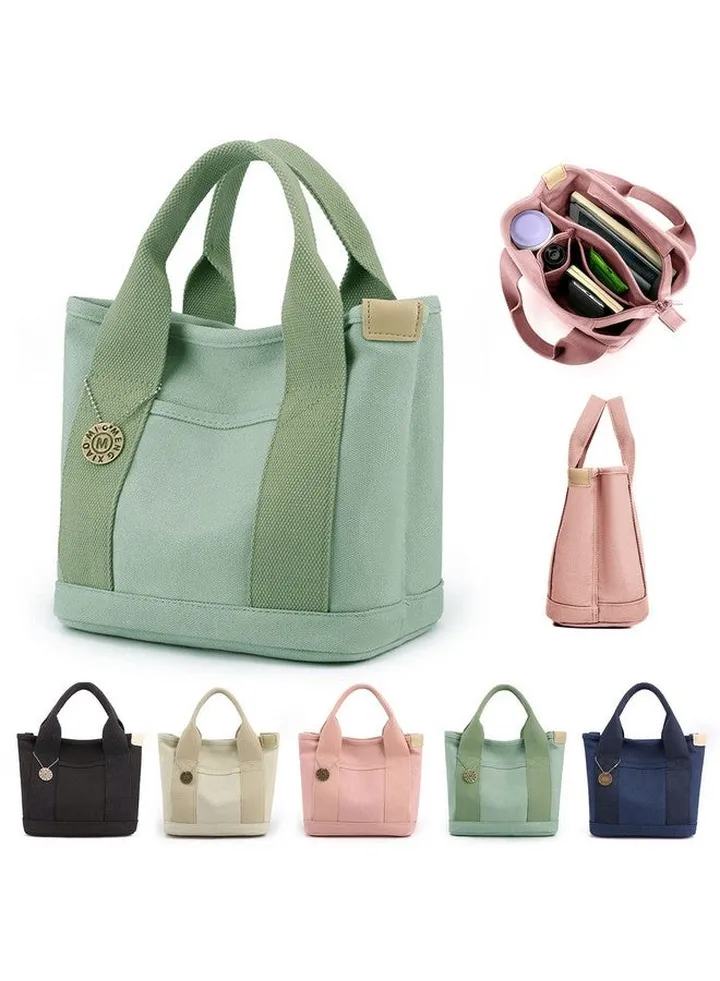 Small Canvas Tote Bag For Women Mini Tote Bags With Pockets Small Canvas Handbag Tote Bag With Zipper Mini Tote Purse Mini Travel Bag With Compartmentswithout Shoulder Strapgreen