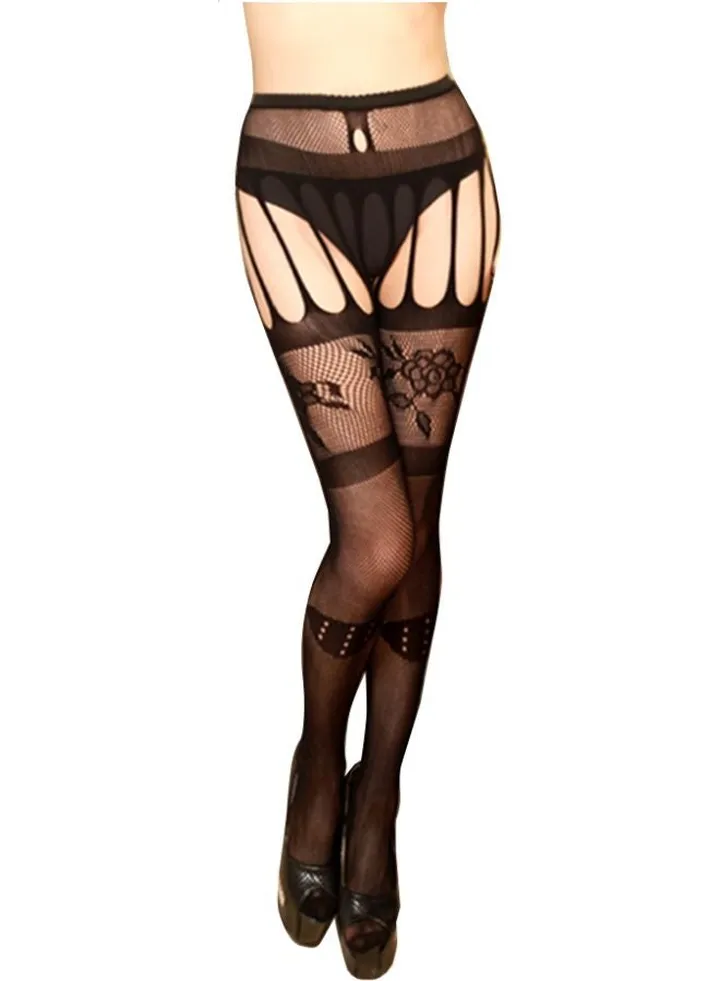 Hollow Out Lace Stockings Black