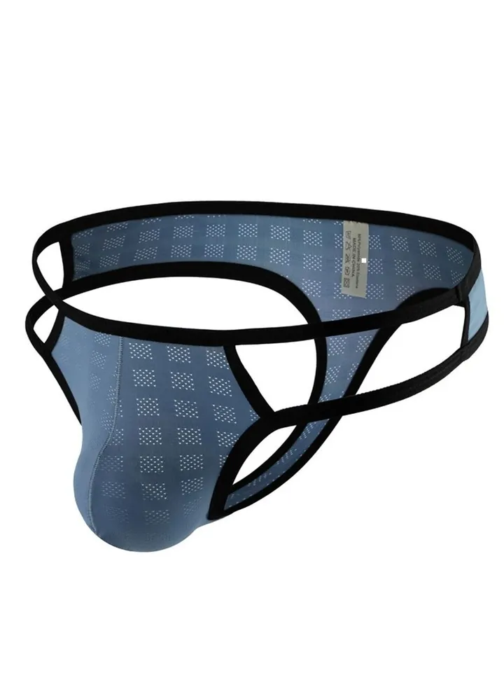 Men's Low Waist Underwear Thong Briefs Light Blue