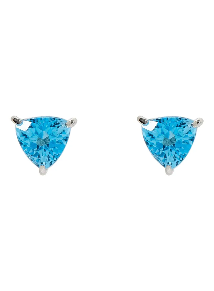18 Karat White Gold Blue Topaz Trilliant Earrings