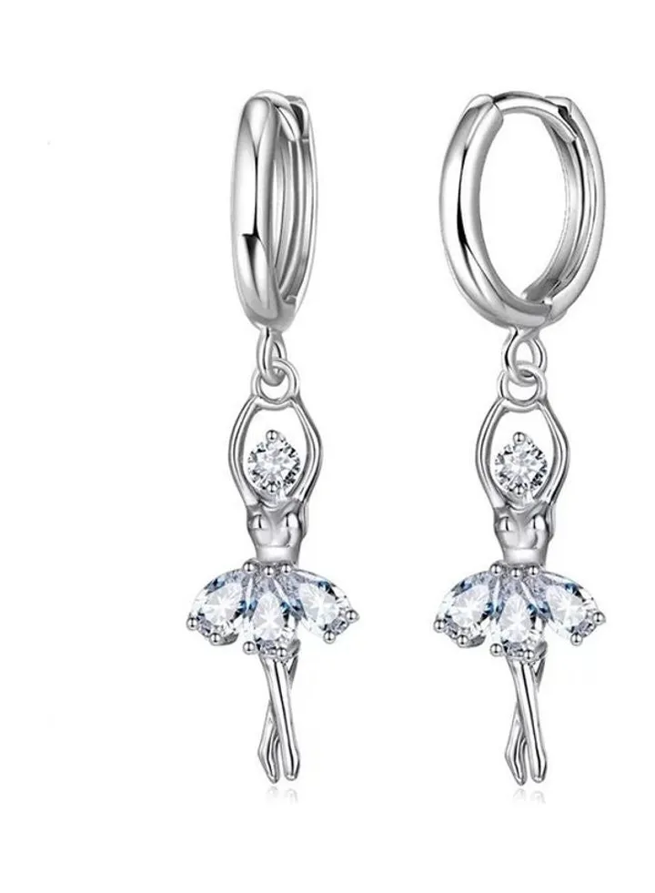 Crystal Studded Ballerina Dancer Dangle Earrings