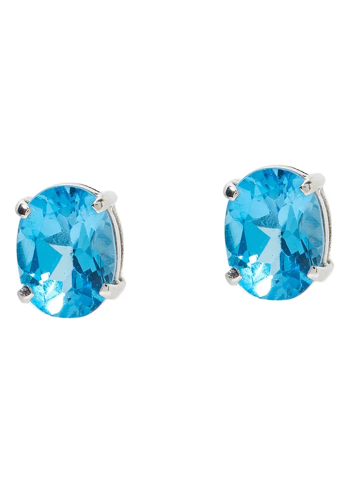 18 Karat White Gold Blue Topaz Oval Earrings