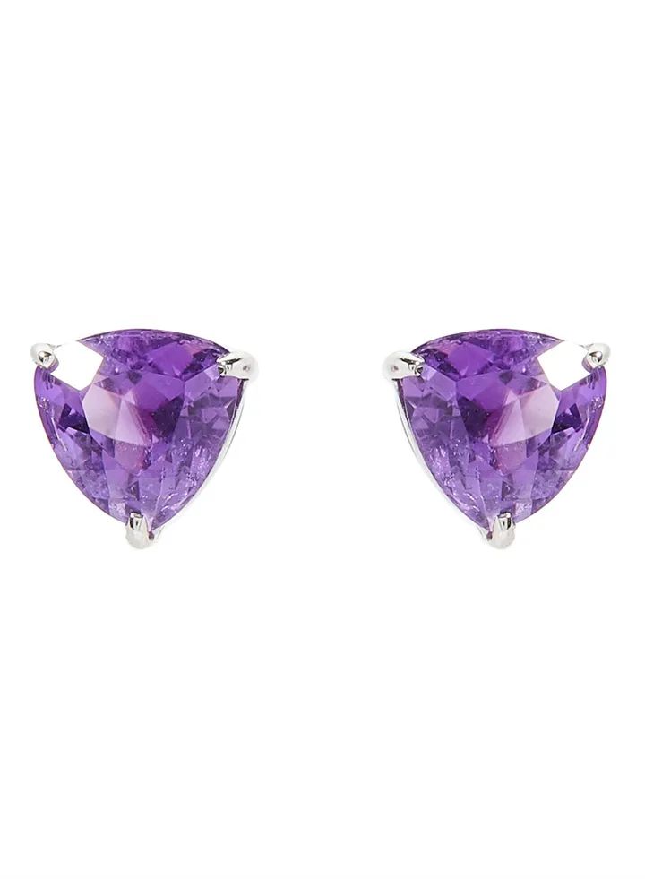 18 Karat White Gold Amethyst Trilliant Earrings