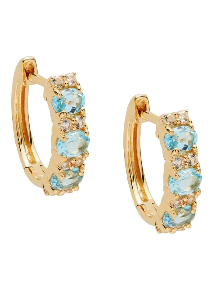 14K Goldplated Sterling Silver Blue Topaz and White Sapphire Huggie Earrings for Women One Size