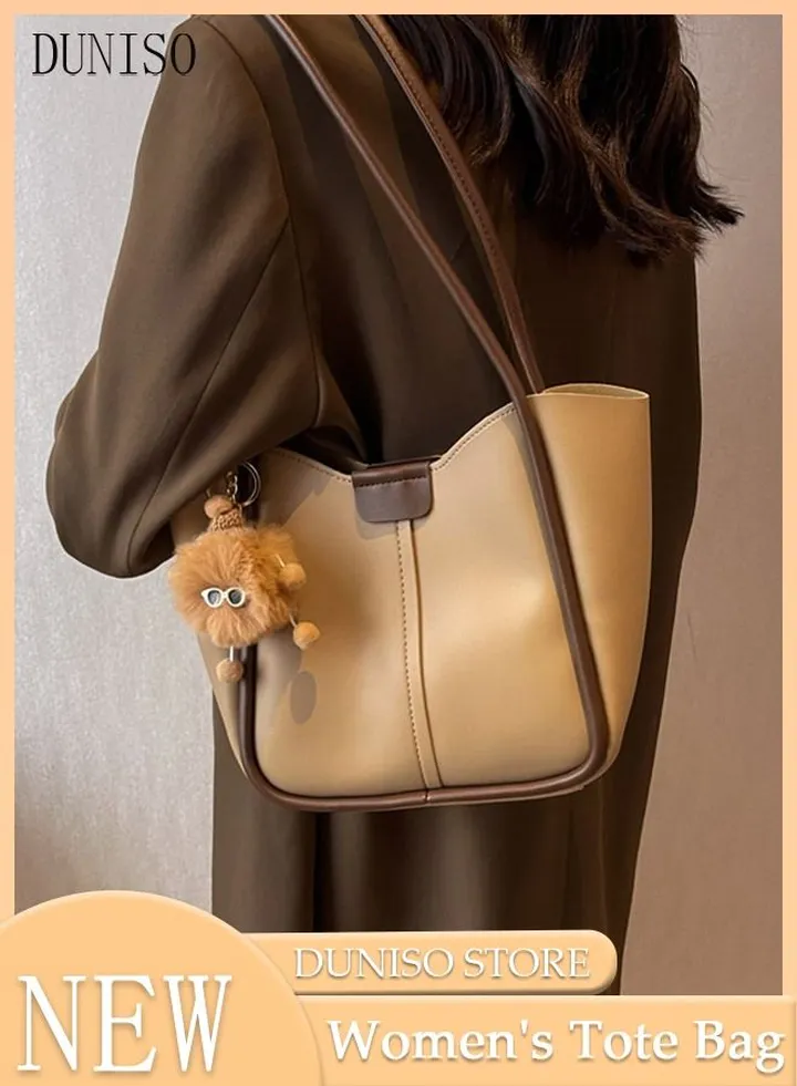 Women's Shoulder Tote Bag Faux Leather Handbag For Women Large Capacity Bucket Bag Fashionable Travel Messenger Shoulder Bag For Ladies Girls College Students