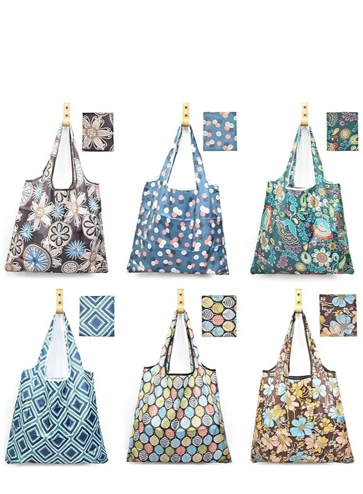 6 Pcs Reusable Grocery Bag, Foldable Eco-Friendly Shopping Bags, Lightweight Washable Ripstop Nylon Large Tote Bag