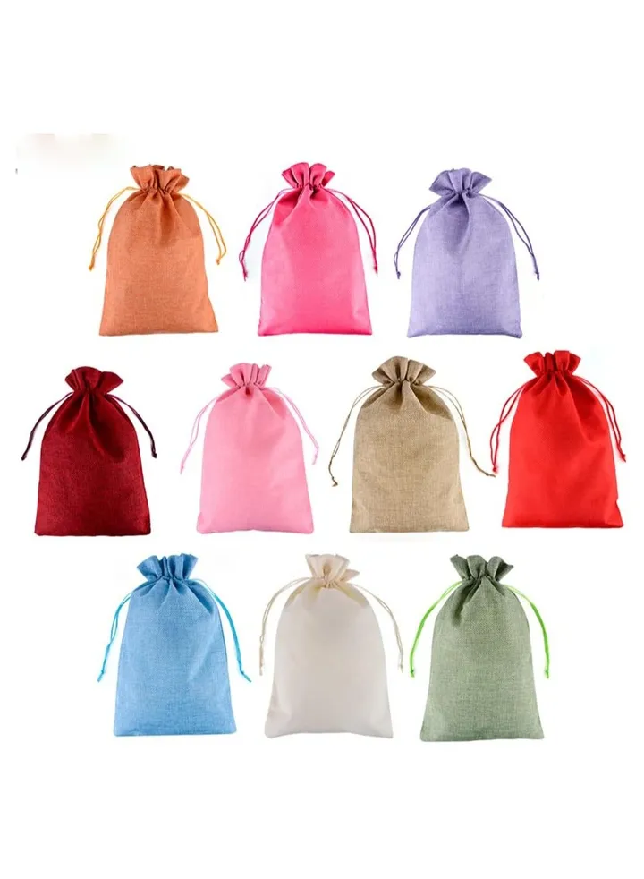 10pcs Burlap Jute Bags with Drawstring, Jute Bag Reusable Hessian Sacks Bag Small Gift Bags, for Present Wedding Party Jewelry Halloween, Wrapping Sweets, Chocolates, Mixed Color(20x30cm)