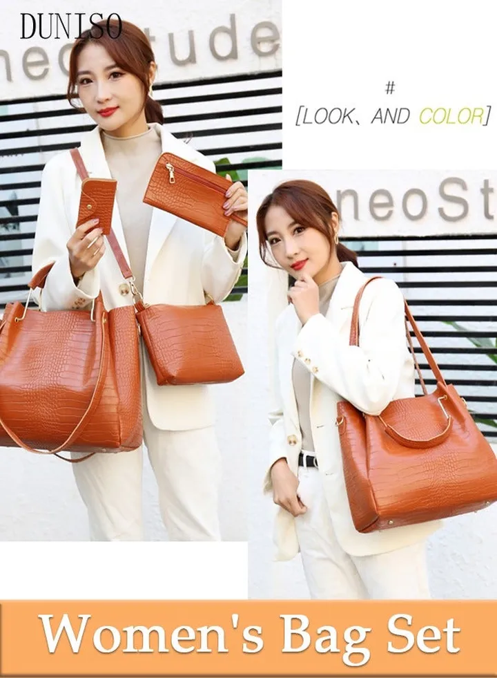 4pcs Women Fantionable Handbag and Satchel Clutch Purse Leather Tote Shoulder Bag Large Satchel Top Handle Work Bag Crossbody bag Set
